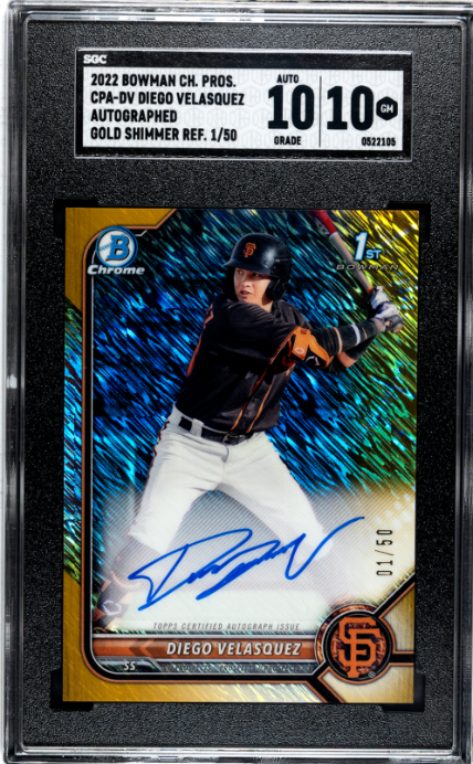 2022 Bowman Chrome Diego Velasquez Auto. Gold Shim. Ref. #CPA-DV SGC 10 Auto 10